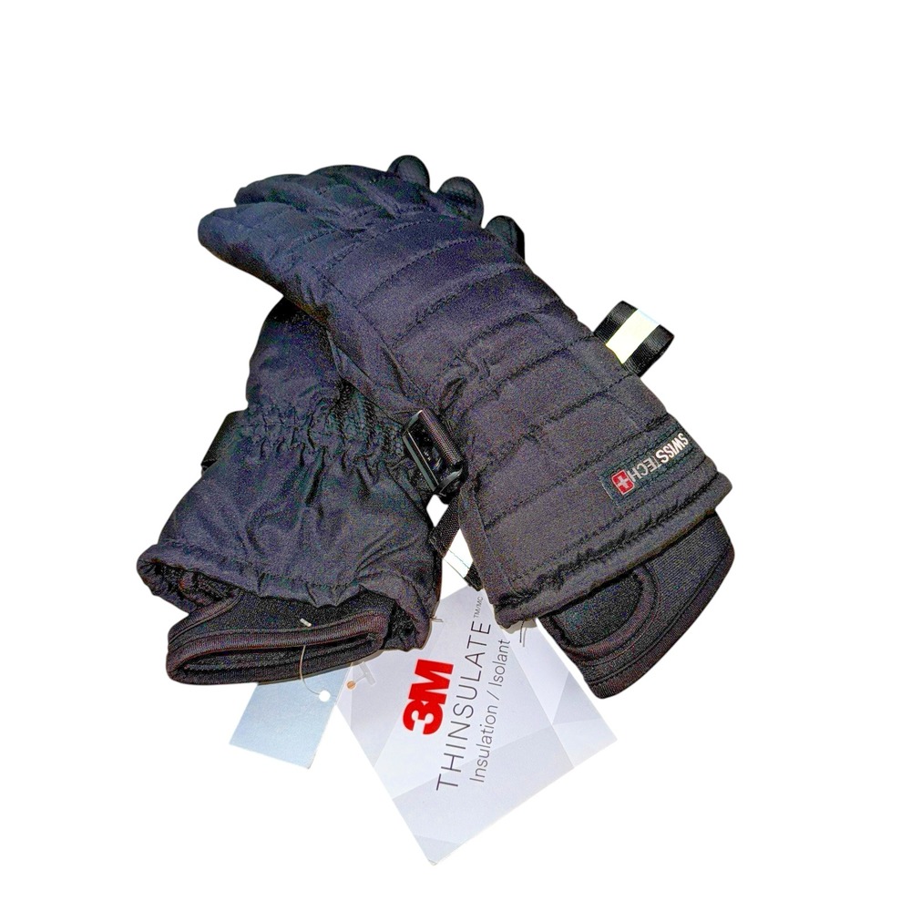 NEW Swiss Tech Winter Gloves Men S-M Black‎ Thinsulate Waterproof Reflective